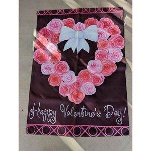 Happy Valentine’s Day, Rose heart garden flag ￼